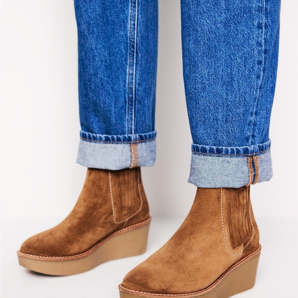 Boden Tan Suede Wedge Ankle Boots - Picture 3 of 3